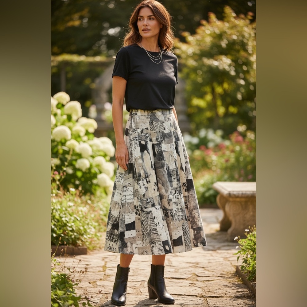 Atelier Gardeur 100% Linen Abstract Printed Midi Skirt